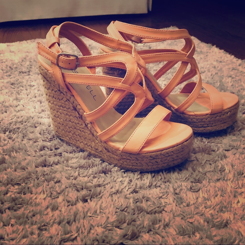 Pink/Peach Strappy Platform Wedges